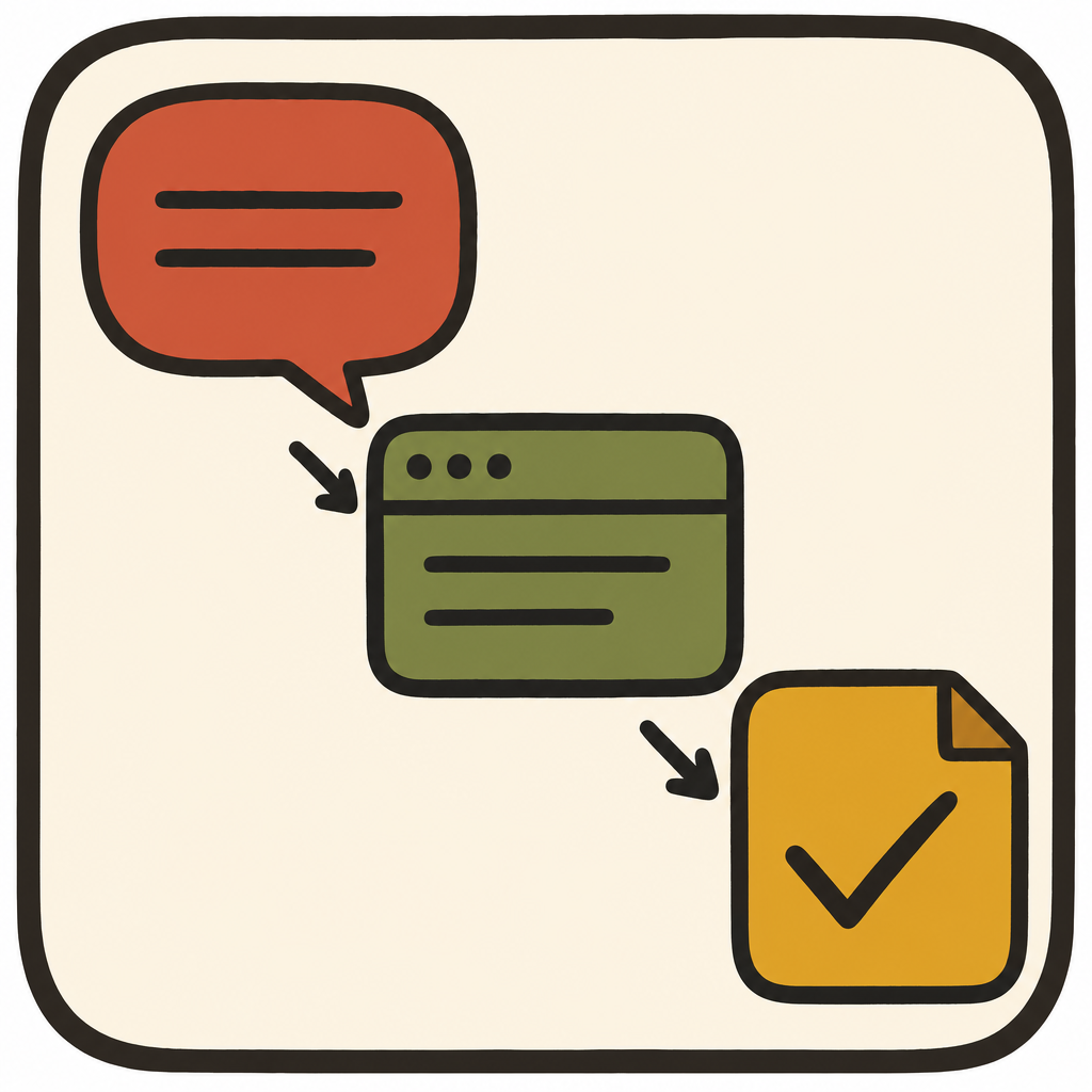 Study logo: a small emblem showing a prompt, a wireframe, and a notebook connected by arrows.